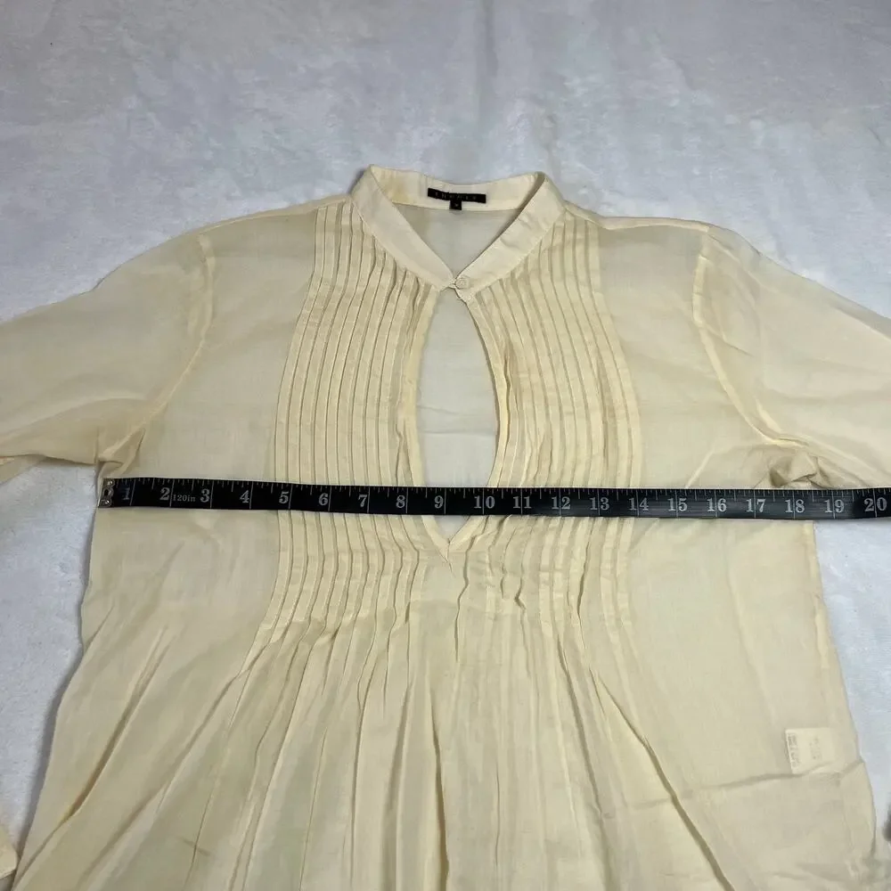 Theory Women's Bianca Keyhole Cotton Pin Tuck Blouse Size Medium Breathable - Picture 7 of 10
